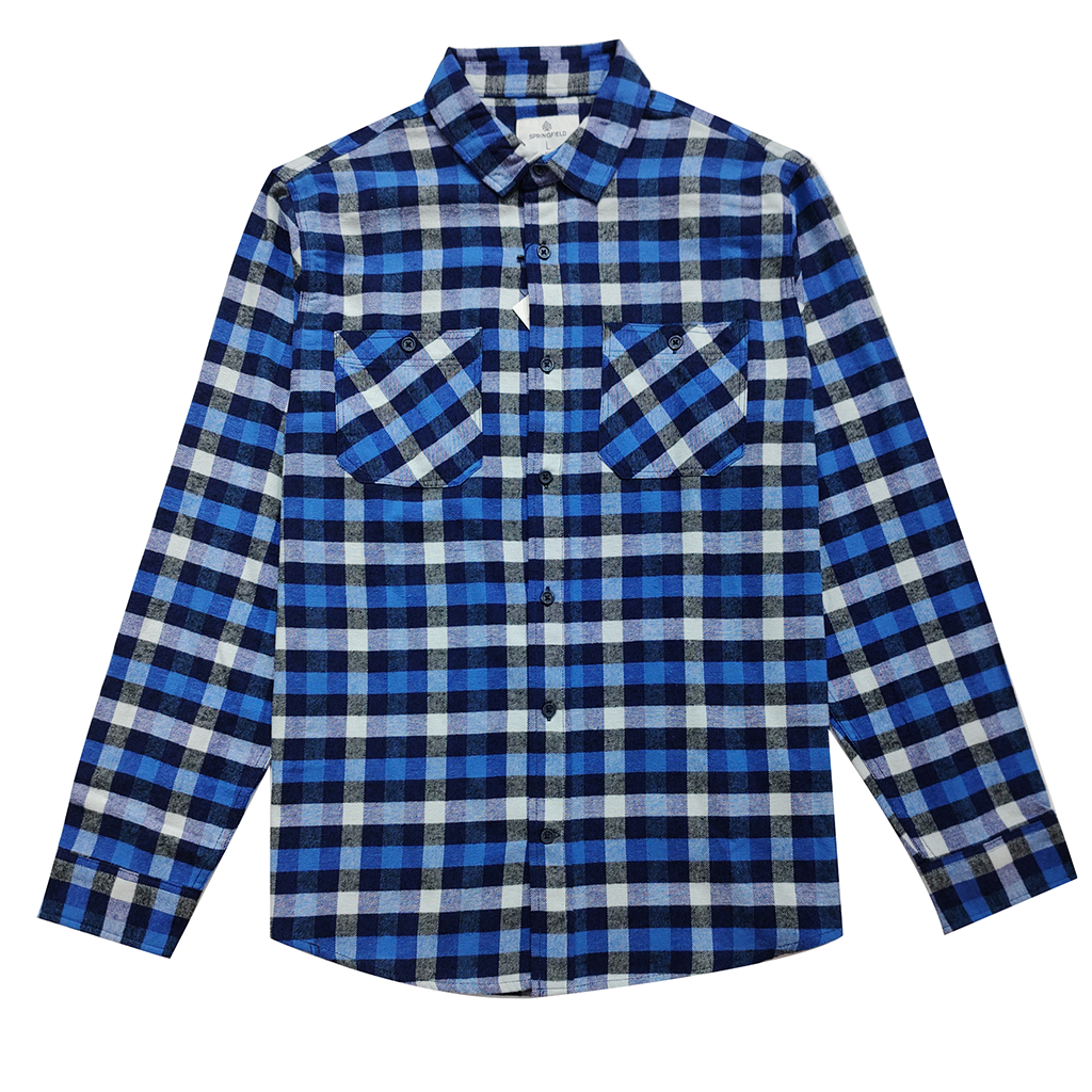Springfield Flannel Shirt Mens Cotton Long Sleeve Checked Shirts