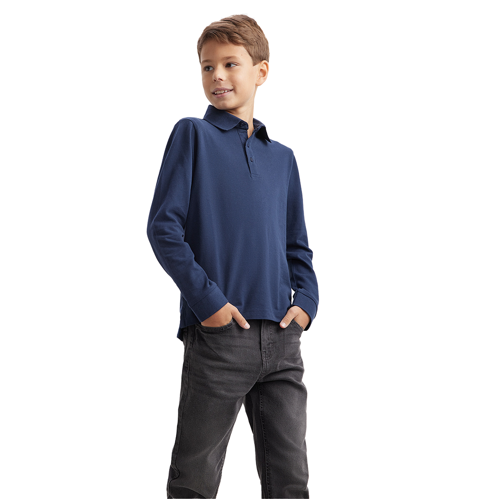 Boys School Polo Shirt Childrens Plain Long Sleeve Polo Shirt Top 7-12 Years