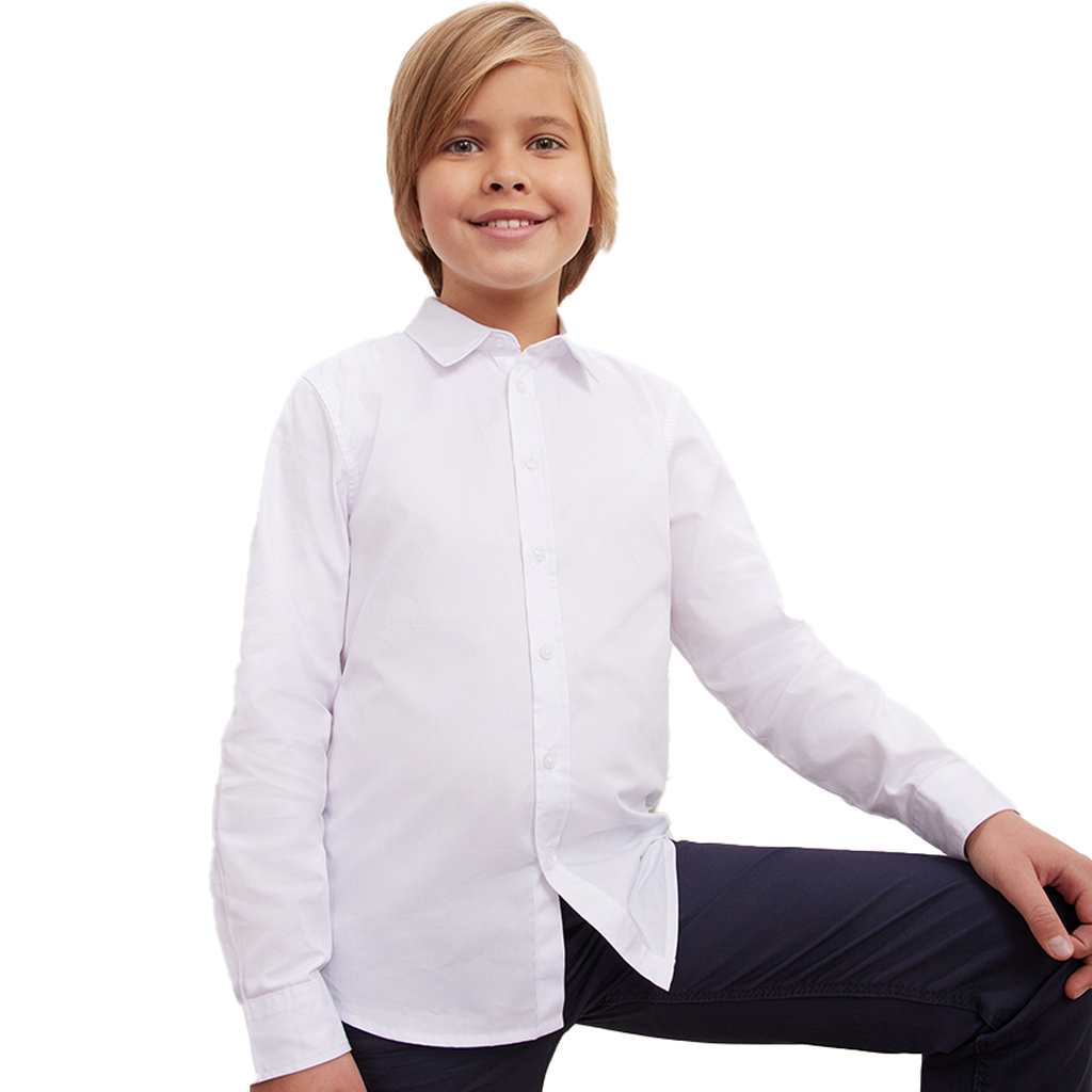 Kids Boys Regular fit Long Sleeve White Cotton Shirt School Uniform | UK Sale