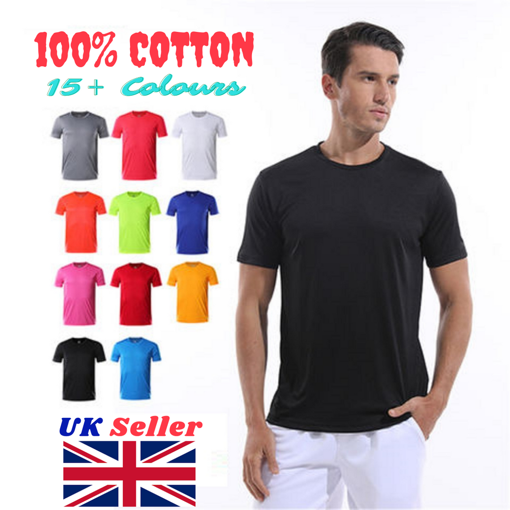 Mens T Shirts Plain Cotton Short Sleeve T-shirt Tee Top crew neck XS to 3XL