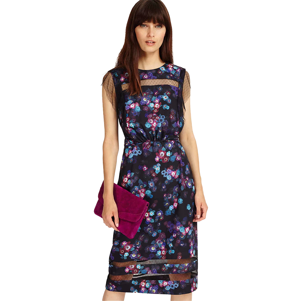 Phase Eight Midi Sheath Dress Kacy Floral Print Black Purple Tie Waist –  Stylerstreet