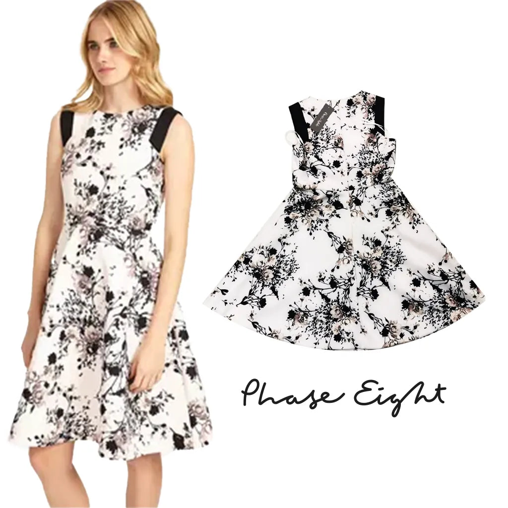 Phase Eight Eugenia Floral print Dress Fit & Flare Mauva Chalk UK-14 | RRP £130