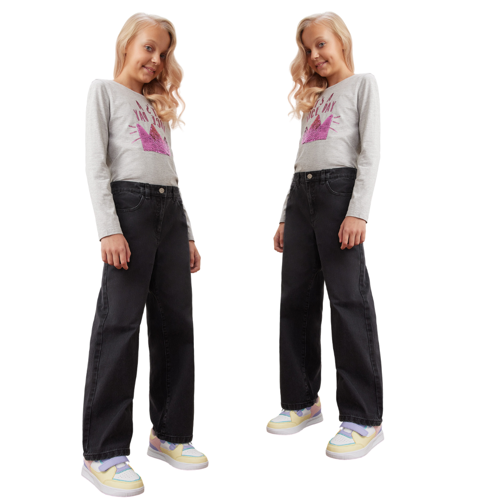 Girls 100% Cotton Wide Leg Trendy Casual Relaxed Fit Jeans for Age 7 -12 Years