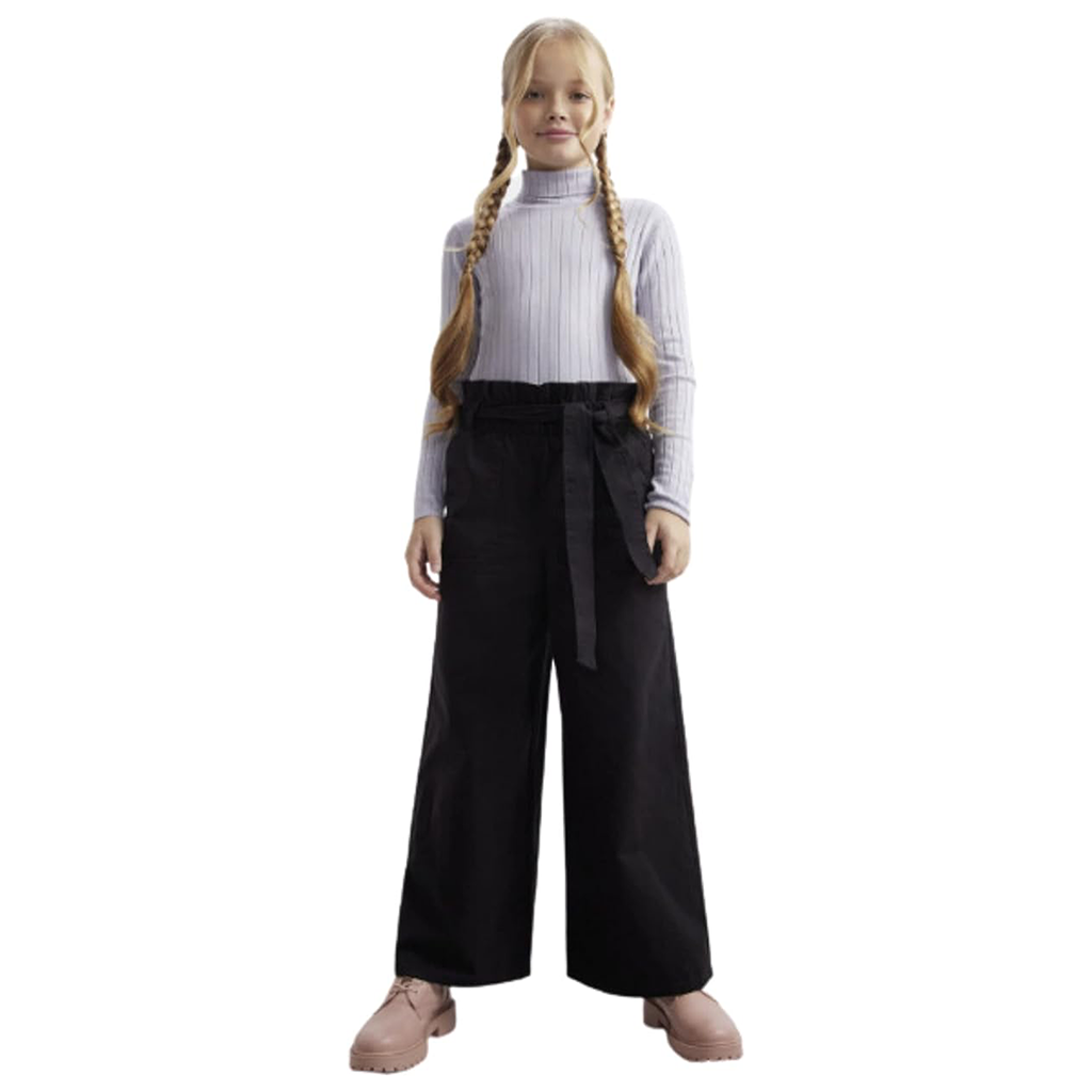 Girls Straight Leg 100% Cotton Black Trouser with Cotton belt for