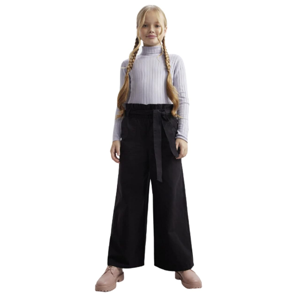 Girls Straight Leg 100% Cotton Black Trouser with Cotton belt for Age 7 -12 Year