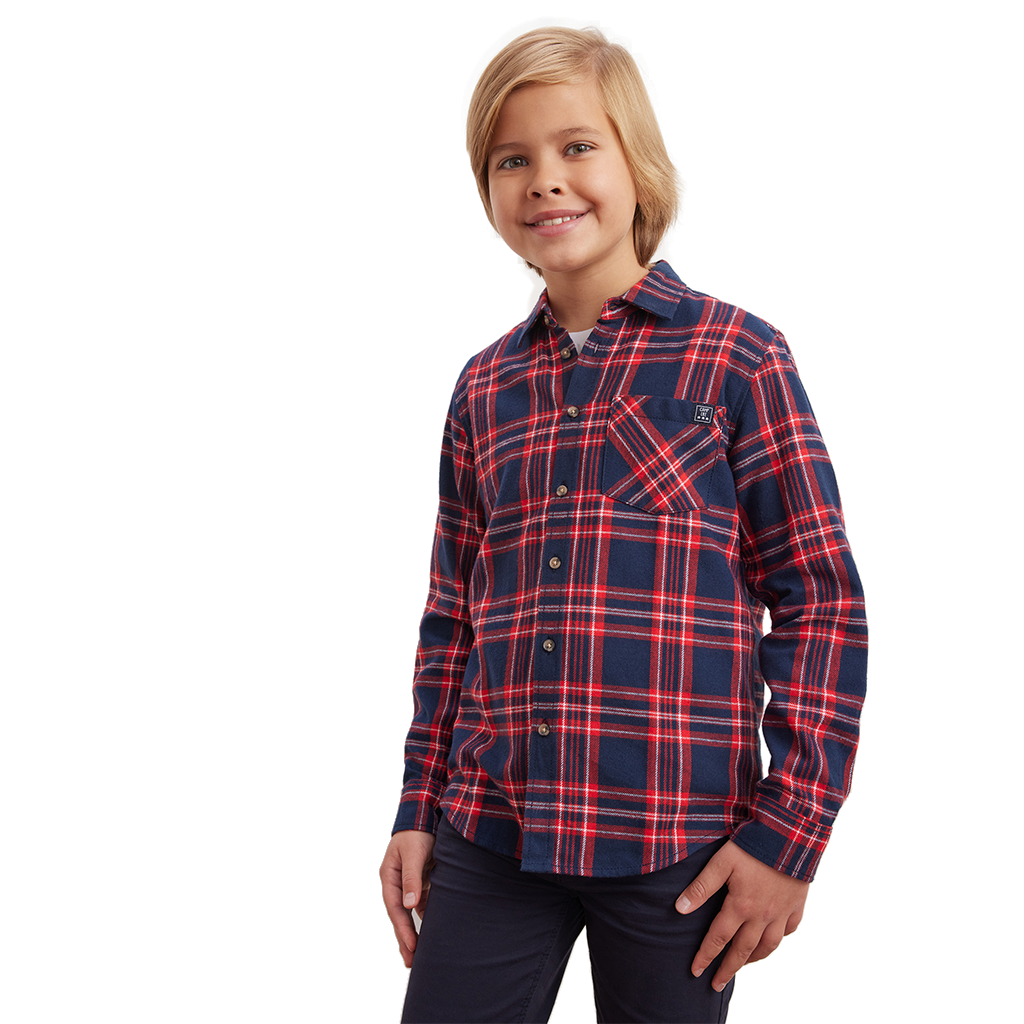 Long Sleeve Boys Cotton Casual Plaid Flannel Shirts 7-13 Years