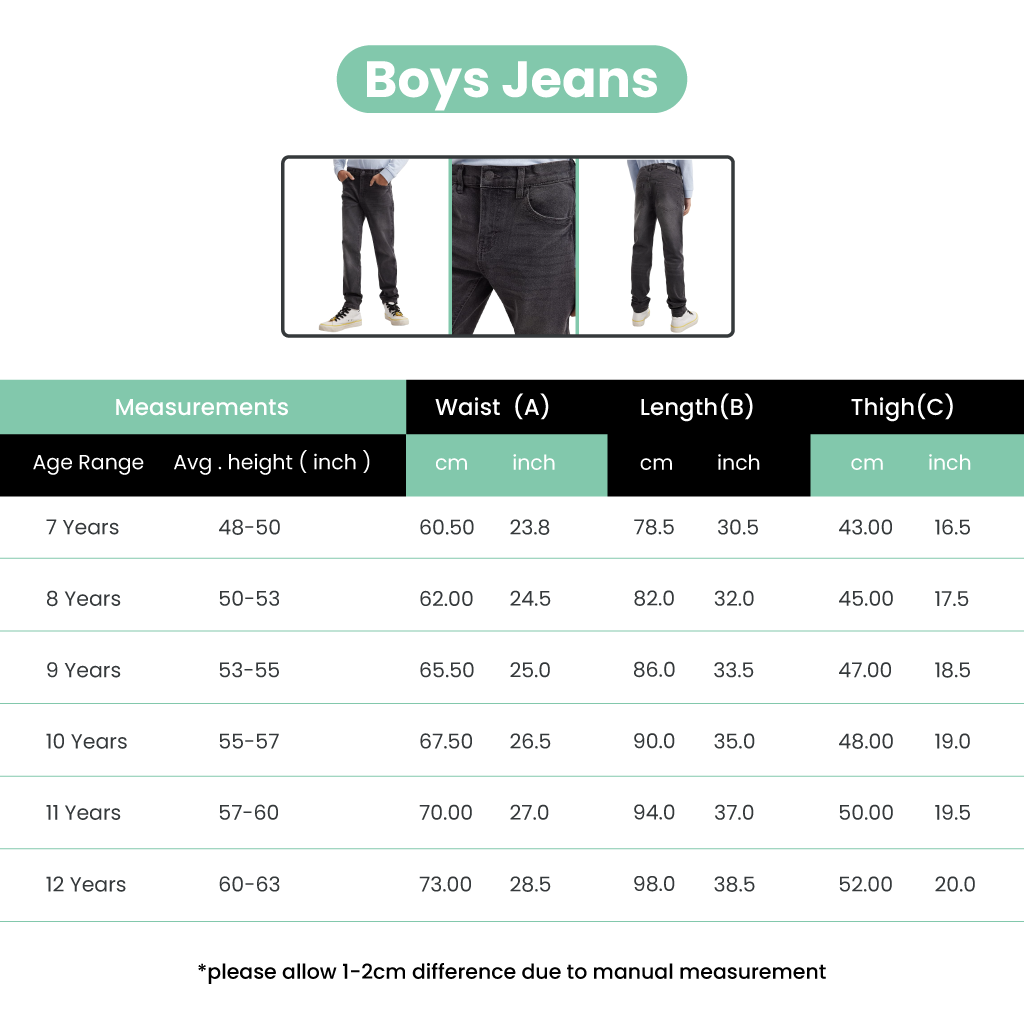 Boys Denim Jeans school outdoor summer inner adjustable for Age
