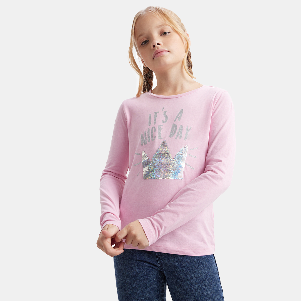 Girls T-Shirts Cotton Long Sleeve Fashion Kids Tee tops 7-12 Years | Baby Pink