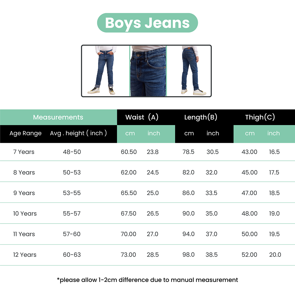 Boys Jeans Stretchable Denim Pants with Adjustable waistband Age