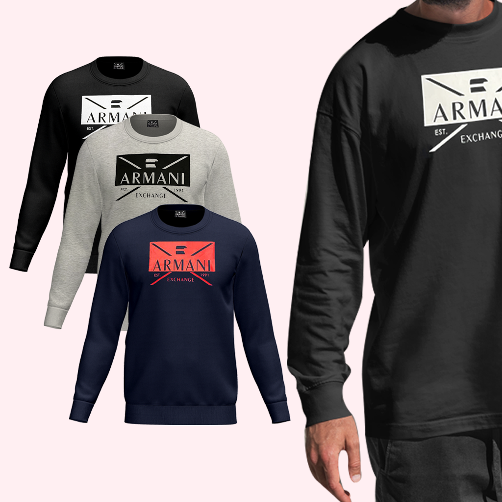 Men's ARMANI Exchange Sweatshirt A/X Trendy Design Crew Neck Jumper, Size S-2XL