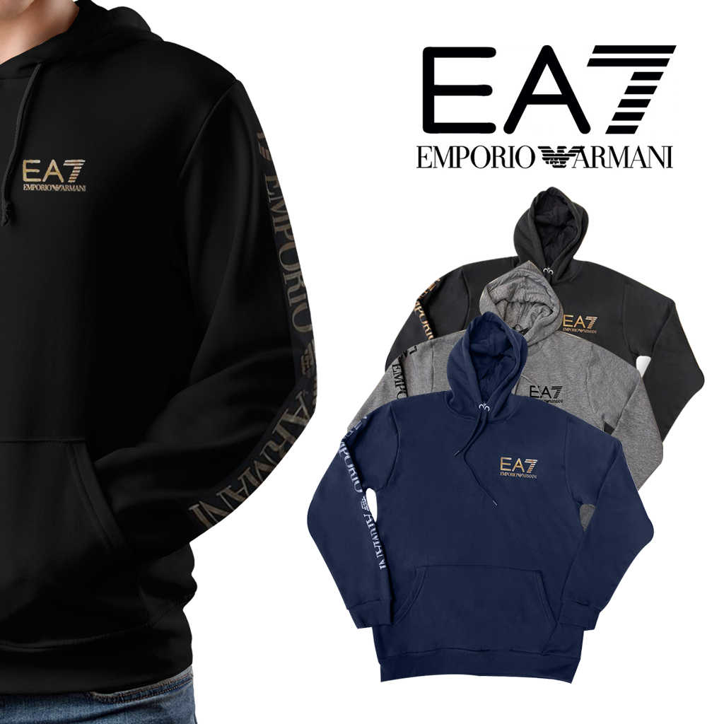 Stylish Men's EA7 Long Sleeve Emporio Armani Gold Logo Regular Fit Top Hooded